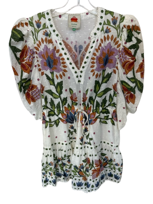 Farm Rio Size XS Green & Purple Cotton Long Sleeve Botanical Swiss Dot Dress Green & Purple / XS