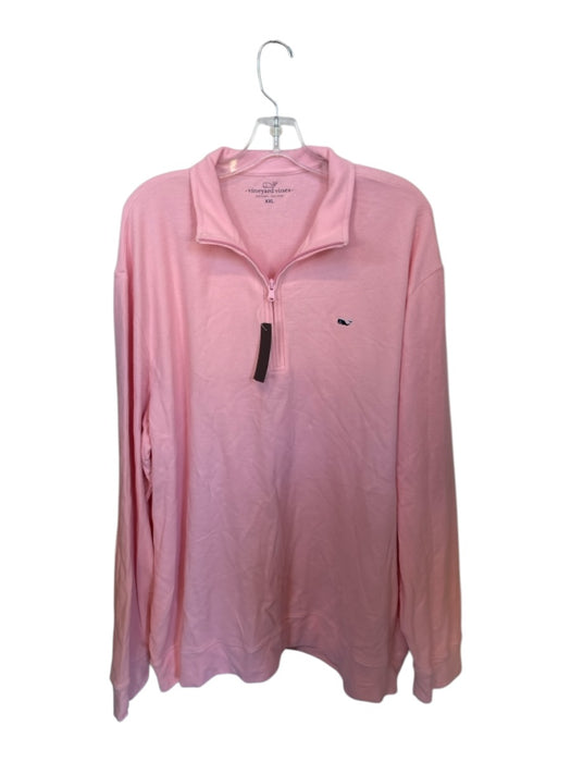 Vineyard vines Pink Cotton Solid Half Zip Long Sleeve Men's Pullover Pink / XXL