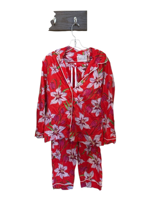 The Cat's Pajamas Size S Red & Purple Cotton Short Sleeve Flowers Pants Pajamas Red & Purple / S