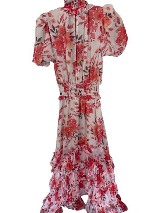 Elliatt Size XS Pink Orange & White Polyester Puff Sleeves Ruffle Collar Dress Pink Orange & White / XS