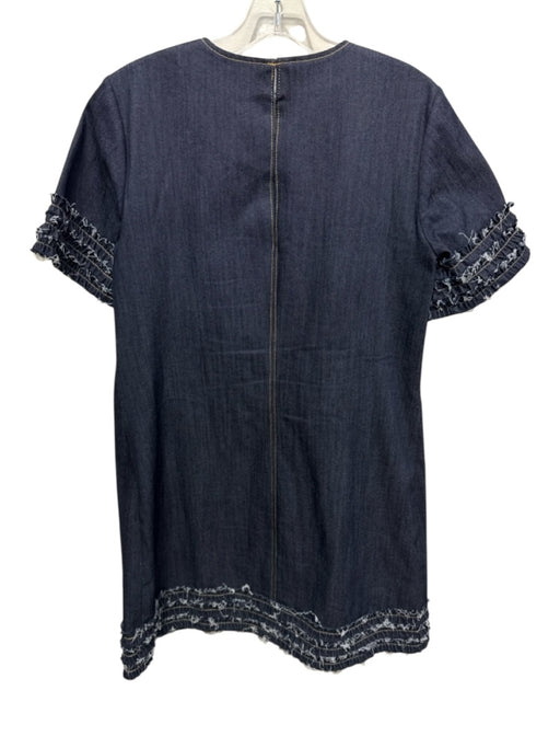 Cinq a Sept Size 6 Dark Wash Cotton Blend Denim Frayed Detail Short Sleeve Dress Dark Wash / 6