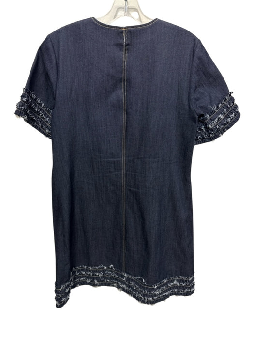 Cinq a Sept Size 6 Dark Wash Cotton Blend Denim Frayed Detail Short Sleeve Dress Dark Wash / 6