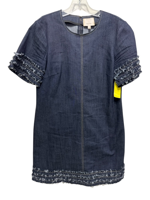 Cinq a Sept Size 6 Dark Wash Cotton Blend Denim Frayed Detail Short Sleeve Dress Dark Wash / 6