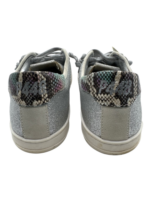 P448 Shoe Size 38 Silver & Gray Leather Upper Glitter Low Top Lace Up Sneakers Silver & Gray / 38