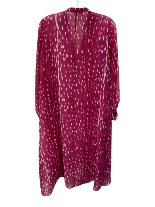 Diane Von Furstenberg Size M Hot Pink & White Polyester Long Sleeve Sheer Dress Hot Pink & White / M