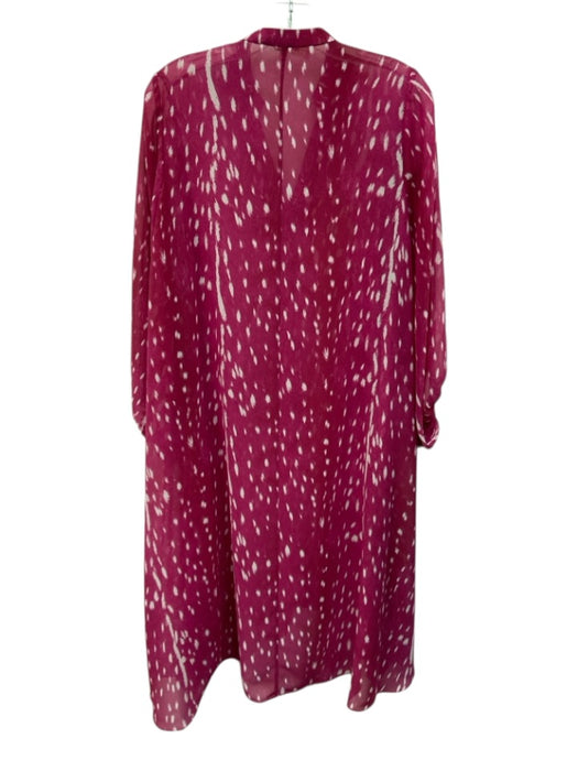 Diane Von Furstenberg Size M Hot Pink & White Polyester Long Sleeve Sheer Dress Hot Pink & White / M