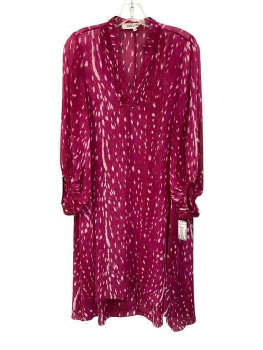 Diane Von Furstenberg Size M Hot Pink & White Polyester Long Sleeve Sheer Dress Hot Pink & White / M