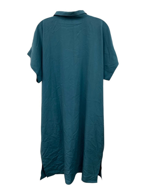 Eileen Fisher Size XL Teal Blue Tencel & Polyester Short Sleeve 1/4 Button Dress Teal Blue / XL