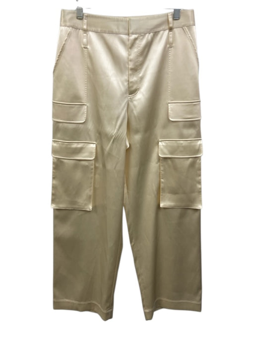 Frame Size 10 Ecru Cream Polyester & Spandex Satin High Rise Cargo Pants Ecru Cream / 10