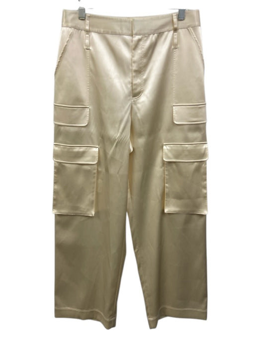 Frame Size 10 Ecru Cream Polyester & Spandex Satin High Rise Cargo Pants Ecru Cream / 10