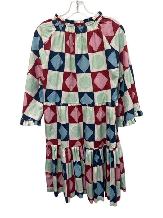 La Double J Size XL White, Blue & Red Cotton Geometric 1/2 Bell Sleeve Dress White, Blue & Red / XL