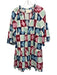 La Double J Size XL White, Blue & Red Cotton Geometric 1/2 Bell Sleeve Dress White, Blue & Red / XL