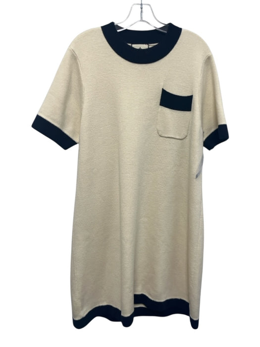 Tuckernuck Size Est L Cream White & Navy Blue Polyester & Wool Blend Knit Dress Cream White & Navy Blue / Est L