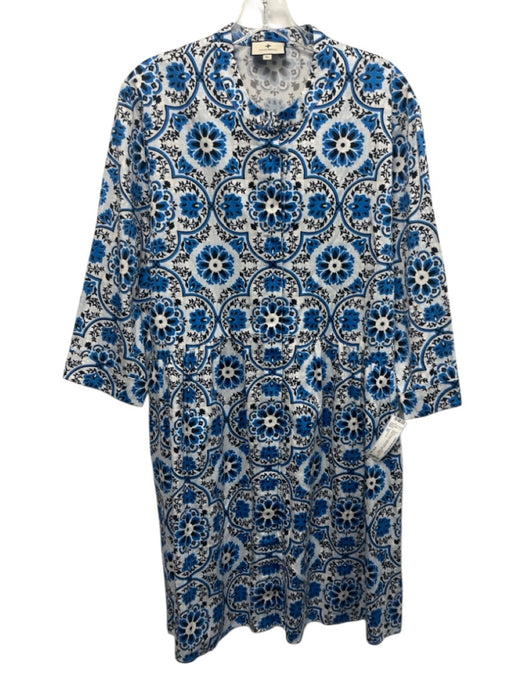 Tuckernuck Size XL Blue & Black Cotton Blend 3/4 Sleeve Button Front Shirt Dress Blue & Black / XL