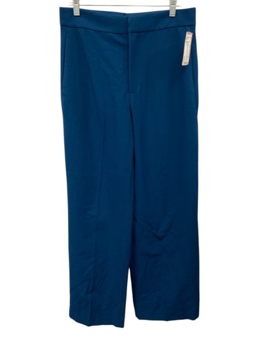 Zara Size M Dark Blue Polyester & Viscose High Rise Wide Leg Zip & Hook Pants Dark Blue / M