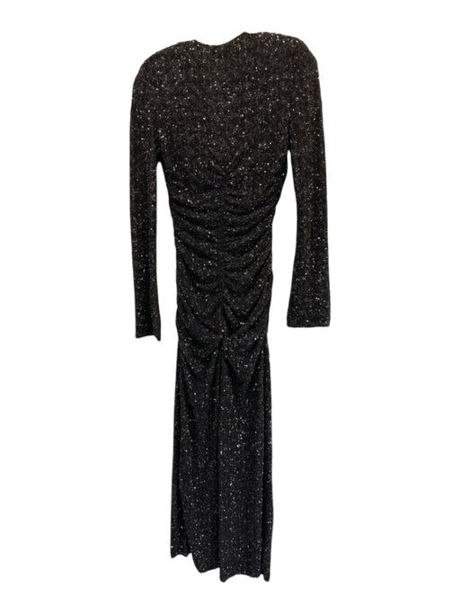 Zara Size M Dark Brown Polyester Blend Sequin Long Sleeve V Neck Gathered Dress Dark Brown / M