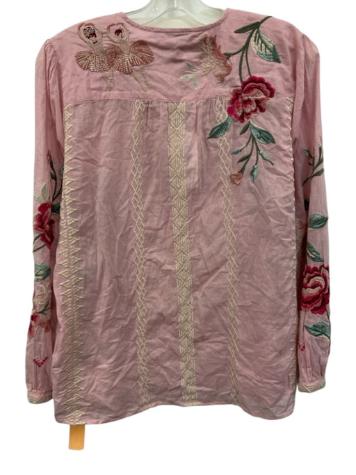 Johnny Was Workshop Size S Light Pink & Multi Cotton Blend Long Sleeve Top Light Pink & Multi / S
