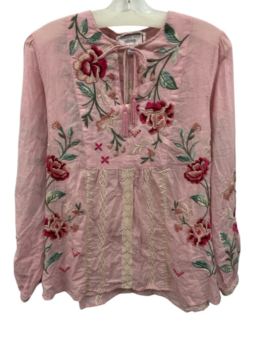 Johnny Was Workshop Size S Light Pink & Multi Cotton Blend Long Sleeve Top Light Pink & Multi / S