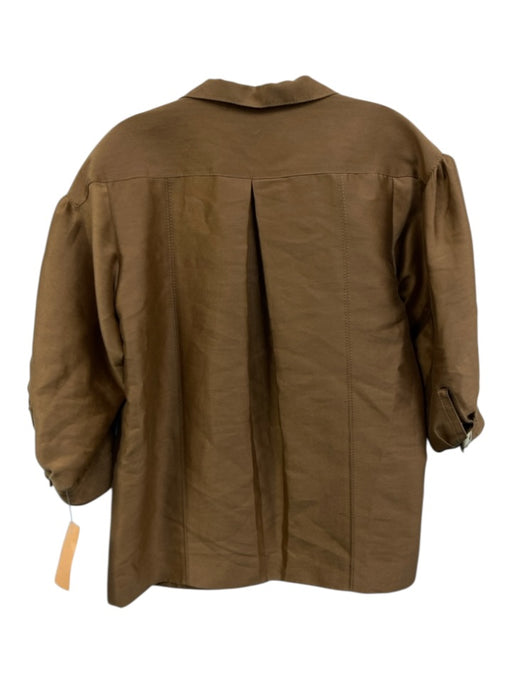 Oscar de la Renta Size S / 6 Tan Brown Cotton & Silk 3/4 Sleeve Pockets Jacket Tan Brown / S / 6