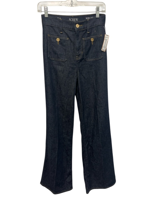 J Crew Size 24 Dark Wash Cotton Denim High Rise Patch Pocket Wide Leg Jeans Dark Wash / 24