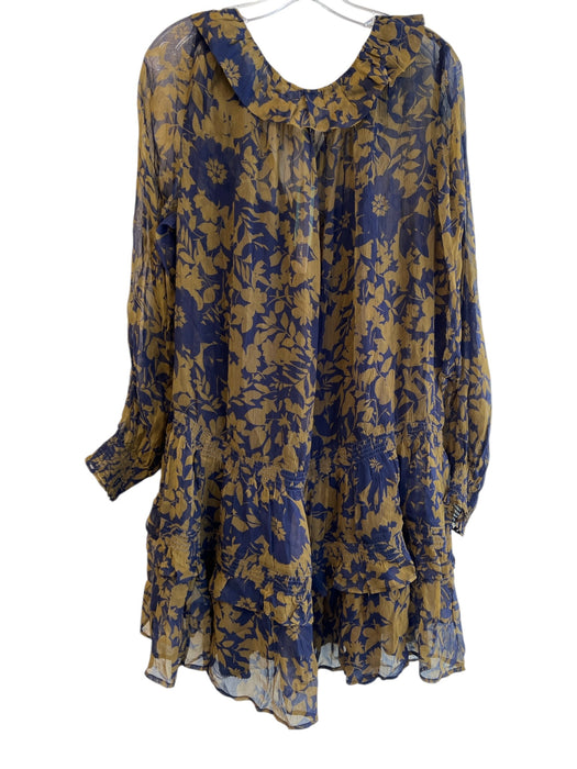 By Anthropologie Size 1X navy & gold Modal Slip Incld Floral Ruffle Detail Dress navy & gold / 1X