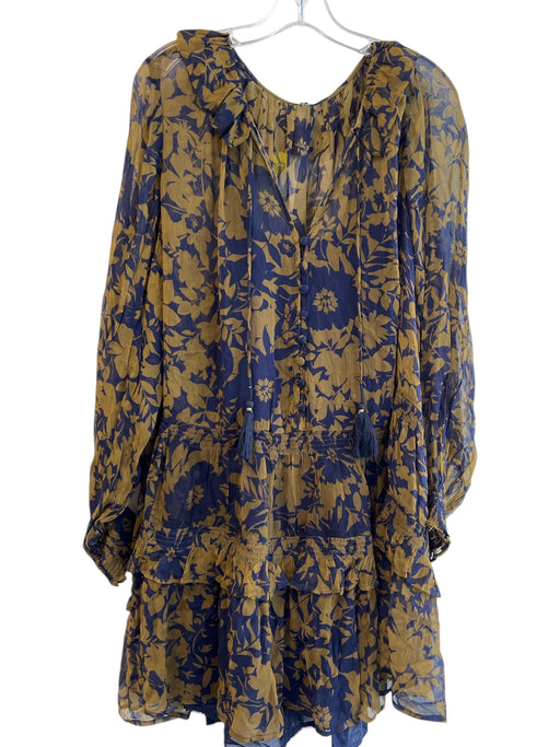 By Anthropologie Size 1X navy & gold Modal Slip Incld Floral Ruffle Detail Dress navy & gold / 1X