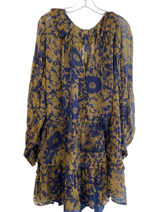 By Anthropologie Size 1X navy & gold Modal Slip Incld Floral Ruffle Detail Dress navy & gold / 1X