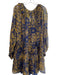 By Anthropologie Size 1X navy & gold Modal Slip Incld Floral Ruffle Detail Dress navy & gold / 1X