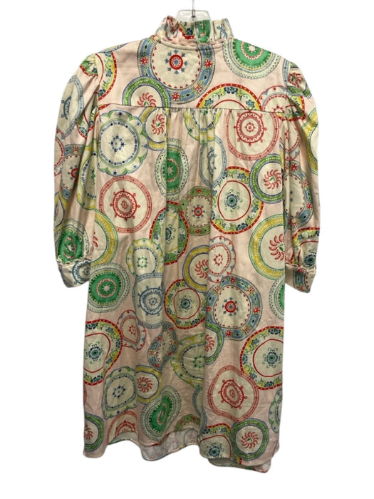Alden Adair Size M Green & Red Cotton Multi Color Ruffle Collar V Neck Dress Green & Red / M