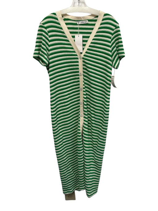 Mango Size XXL Green & White Cotton & Polyester Knit Striped Maxi Dress Green & White / XXL