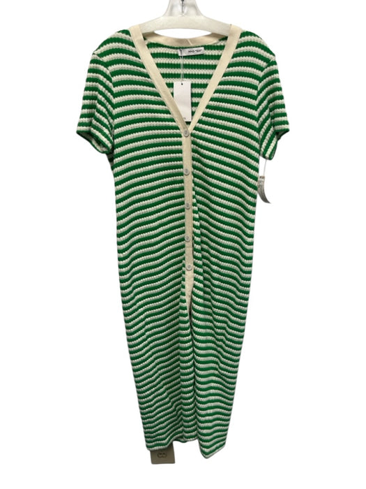 Mango Size XXL Green & White Cotton & Polyester Knit Striped Maxi Dress Green & White / XXL