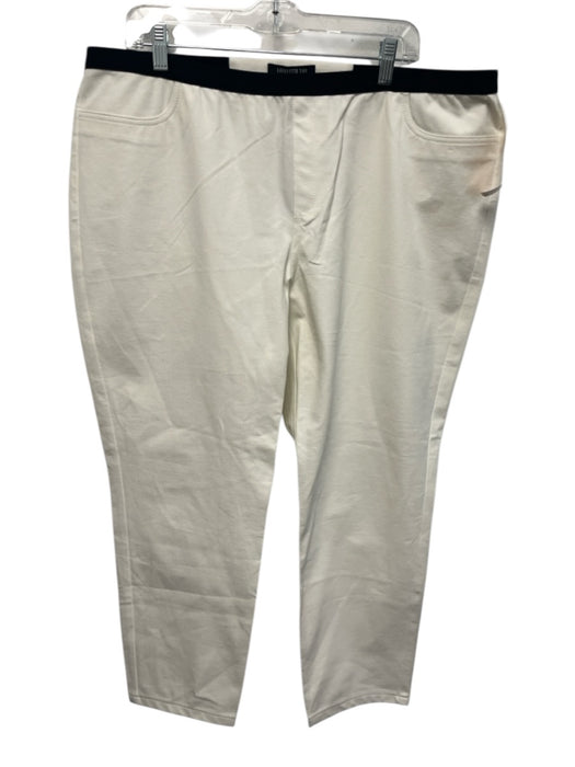 Lafayette 148 Size XXL White & Animal Cotton Straight Leg Black Waistband Pants White & Animal / XXL
