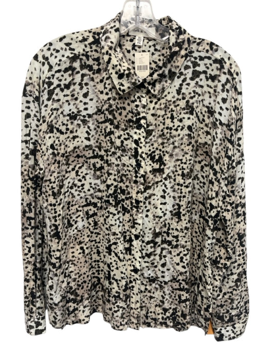 Cloth & Stone Size XL White & Black Rayon Spotted Button Down Long Sleeve Top White & Black / XL