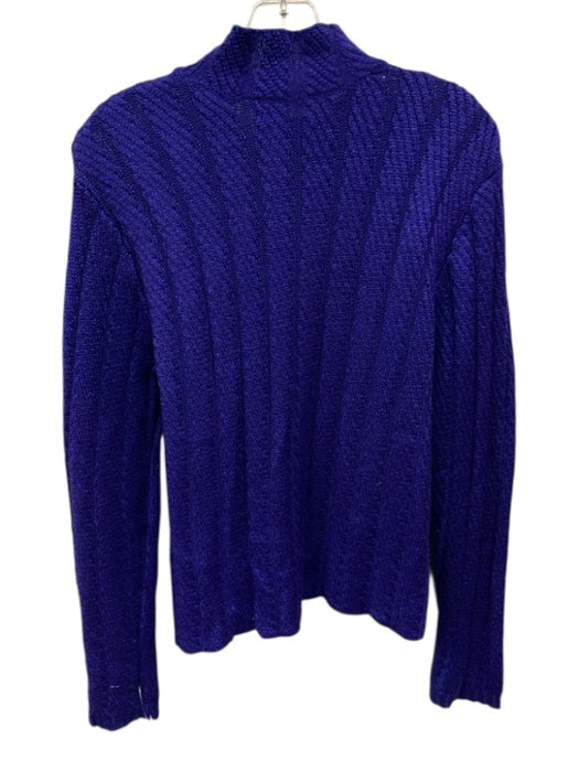 Dana Buchman Size M Indigo Purple Wool Blend Ribbed Knit Mock Neck Sweater Indigo Purple / M