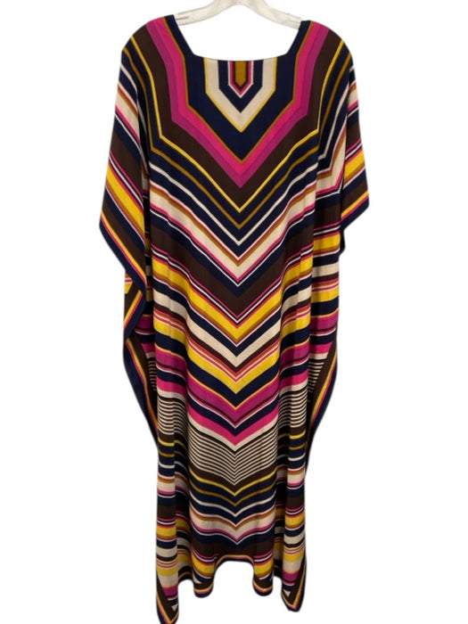 Trina Turk Size XS/S Navy Blue, Brown & Yellow Silk Striped Short Sleeve Dress Navy Blue, Brown & Yellow / XS/S