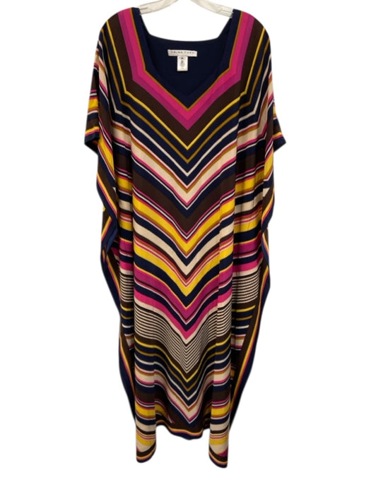 Trina Turk Size XS/S Navy Blue, Brown & Yellow Silk Striped Short Sleeve Dress Navy Blue, Brown & Yellow / XS/S