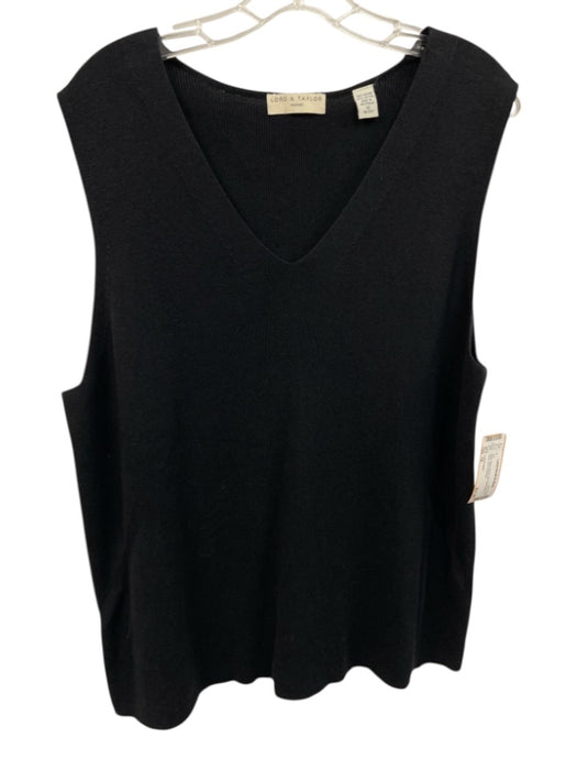 Lord & Taylor Size 1X Black Rayon Blend Knit Sleeveless V Neck Vest Top Black / 1X