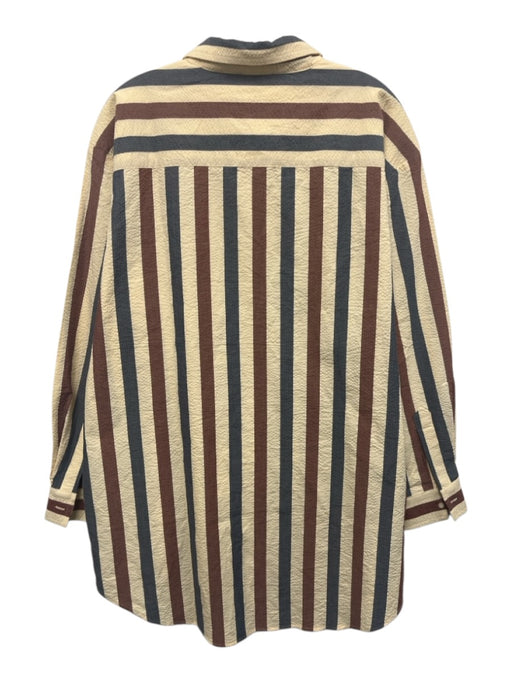 Tuckernuck Size M Beige, Navy & Brown Cotton Seersucker Striped Button Up Top Beige, Navy & Brown / M