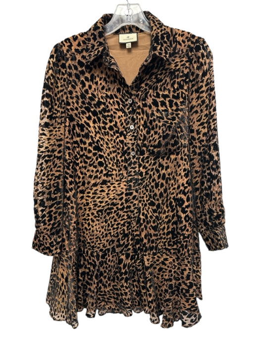 Tuckernuck Size XS Brown & Black Rayon Blend Long Sleeve Leopard Print Dress Brown & Black / XS