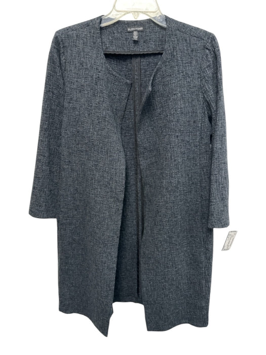 Eileen Fisher Size M Gray & Black Cotton Blend Open Front Crosshatch Trench Coat Gray & Black / M