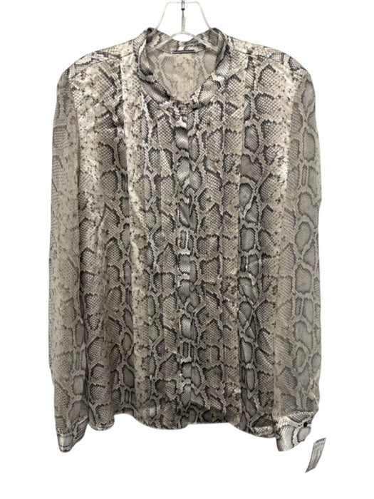 Elie Tahari Size L Gray, Black, White Silk Long Sleeve Snake Print Button up Top Gray, Black, White / L