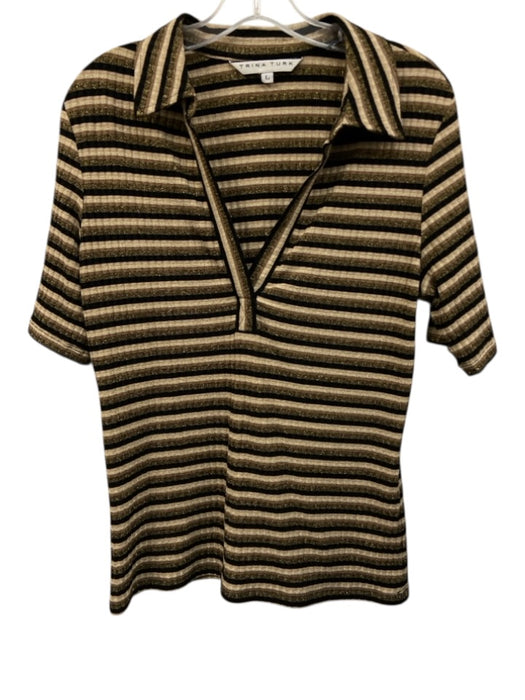 Trina Turk Size L Brown, Black & Beige Viscose Blend Metallic Thread Striped Top Brown, Black & Beige / L