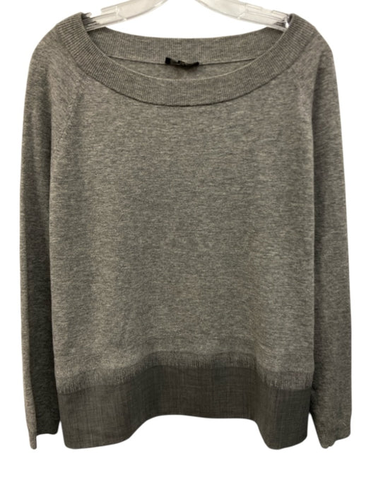 Lafayette 148 Size M Gray Wool Knit Heathered Fabric Block Wide Neck Sweater Gray / M