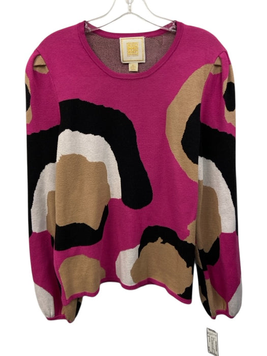 Emily McCarthy Size M Pink, Black & Beige Viscose Blend Knit Abstract Sweater Pink, Black & Beige / M