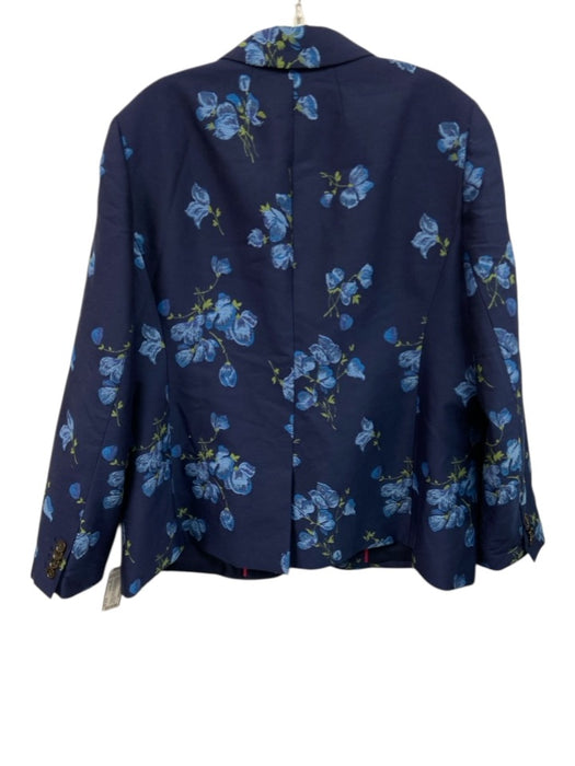J Crew Collection Size 16 Navy Blue Wool Blend Floral Jacquard Pocketed Jacket Navy Blue / 16
