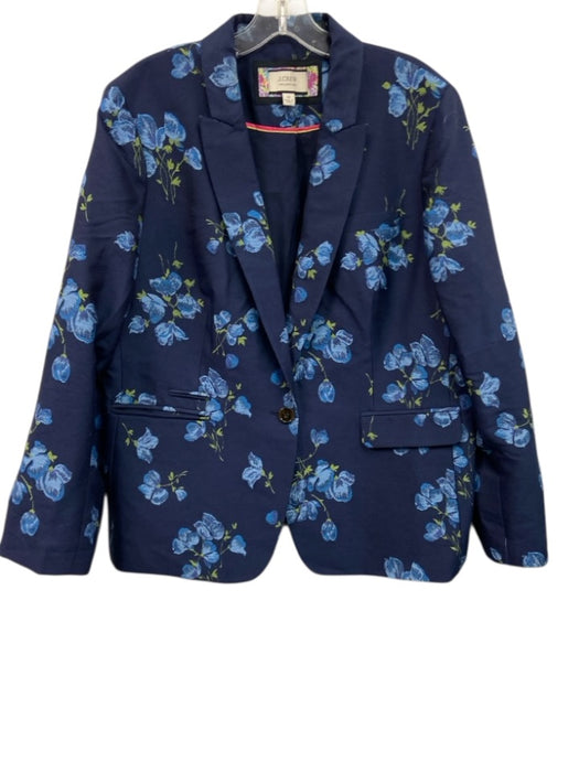 J Crew Collection Size 16 Navy Blue Wool Blend Floral Jacquard Pocketed Jacket Navy Blue / 16