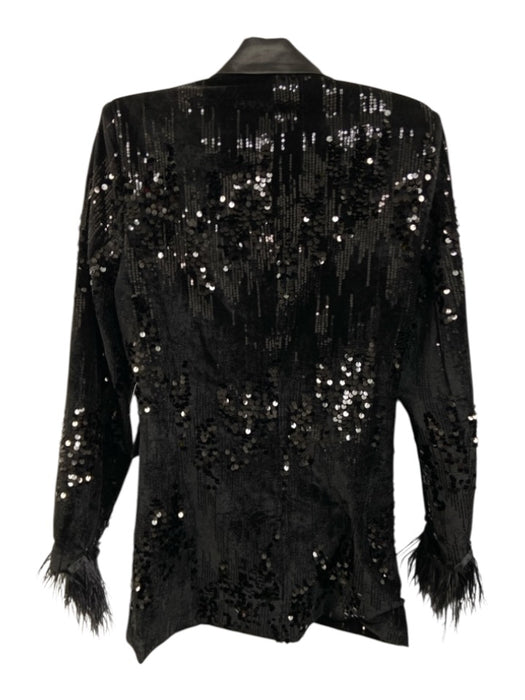 Bobby Macc Size S Black Cotton Blend Velvet Sequined Feather Wrist Jacket Black / S