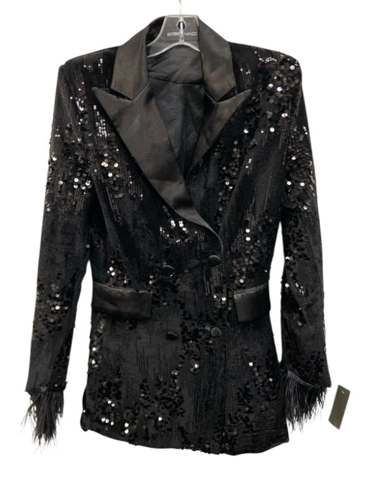 Bobby Macc Size S Black Cotton Blend Velvet Sequined Feather Wrist Jacket Black / S