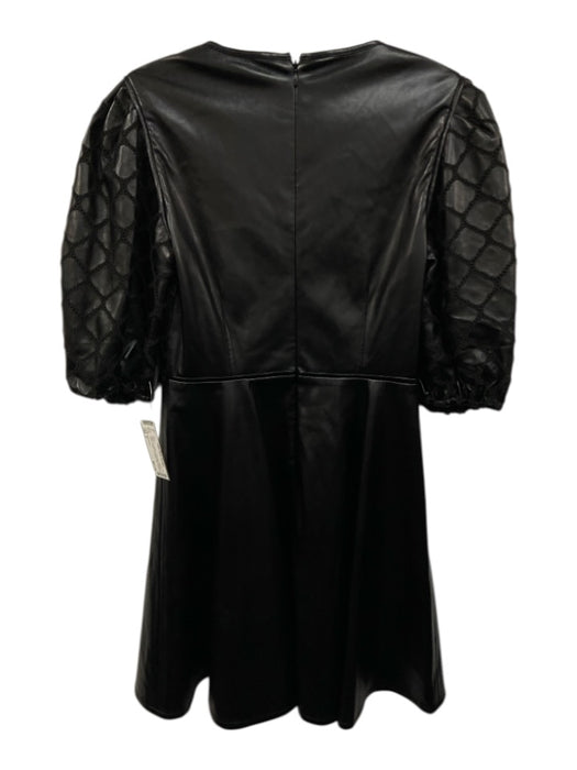 Shoshanna Size 2 Black PU Leather 1/2 Balloon Sleeve Eyelet V Neck Dress Black / 2