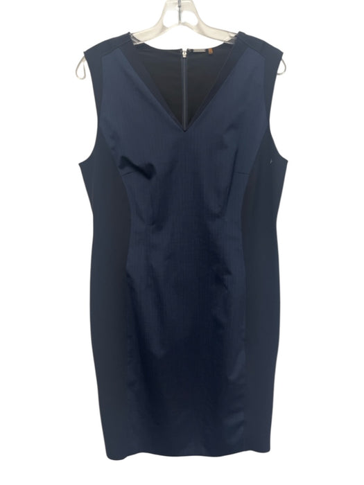 Elie Tahari Size 14 Navy Blue Polyester & Wool Sleeveless V Neck Dress Navy Blue / 14